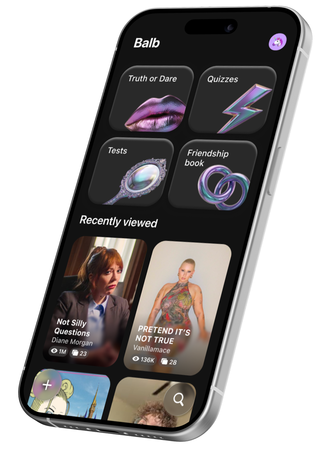 Интерфейс приложения Balb на экране iPhone
